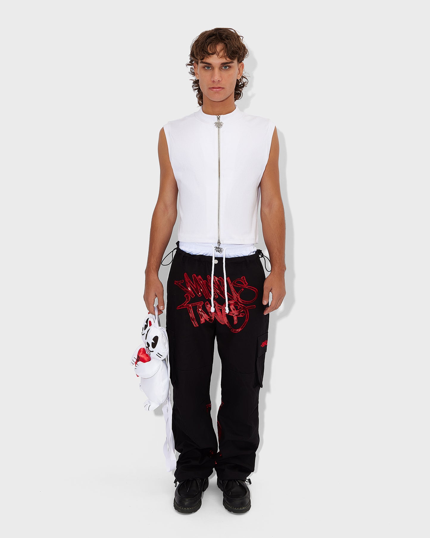 Red Sequin Logo Cargos