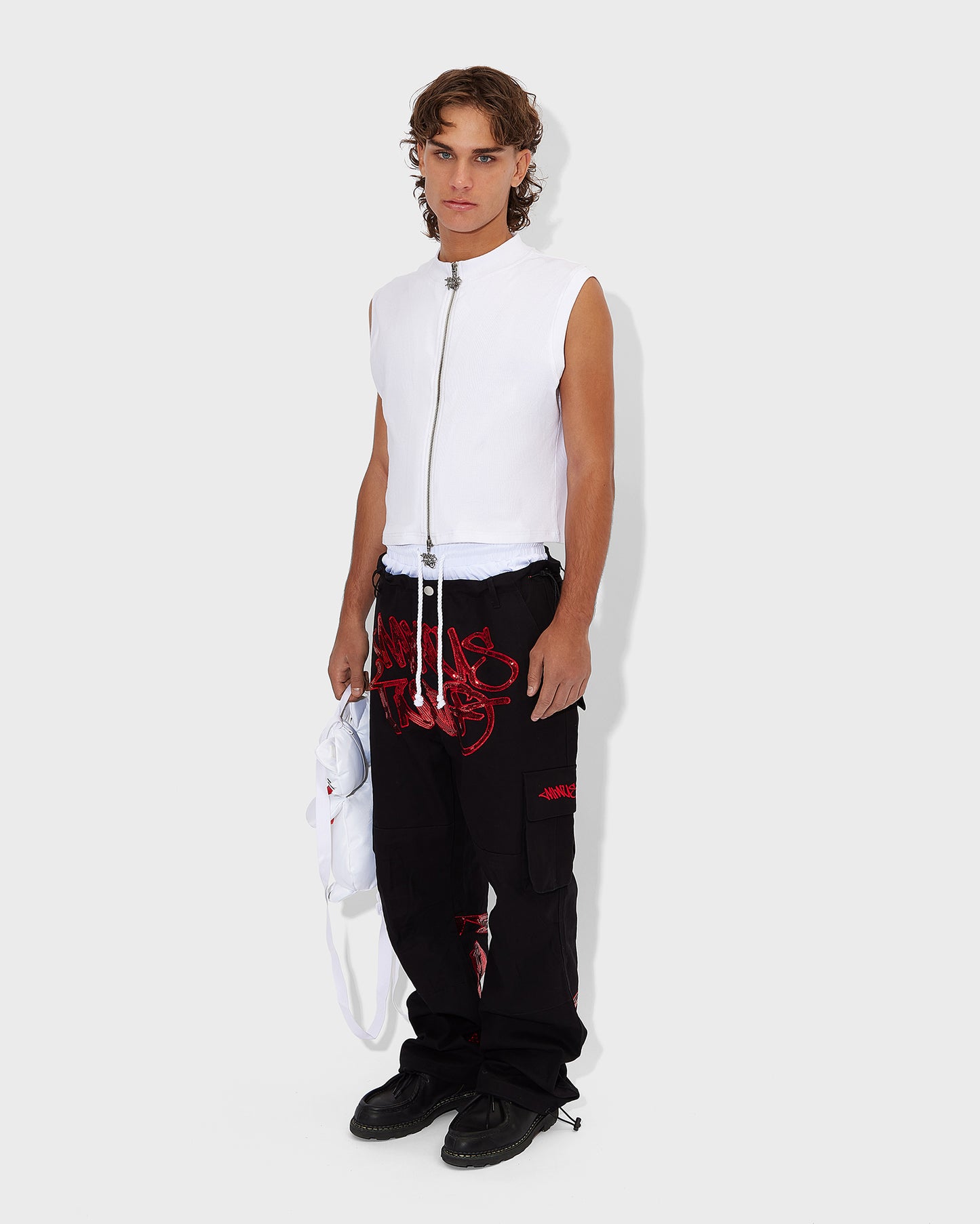 Red Sequin Logo Cargos