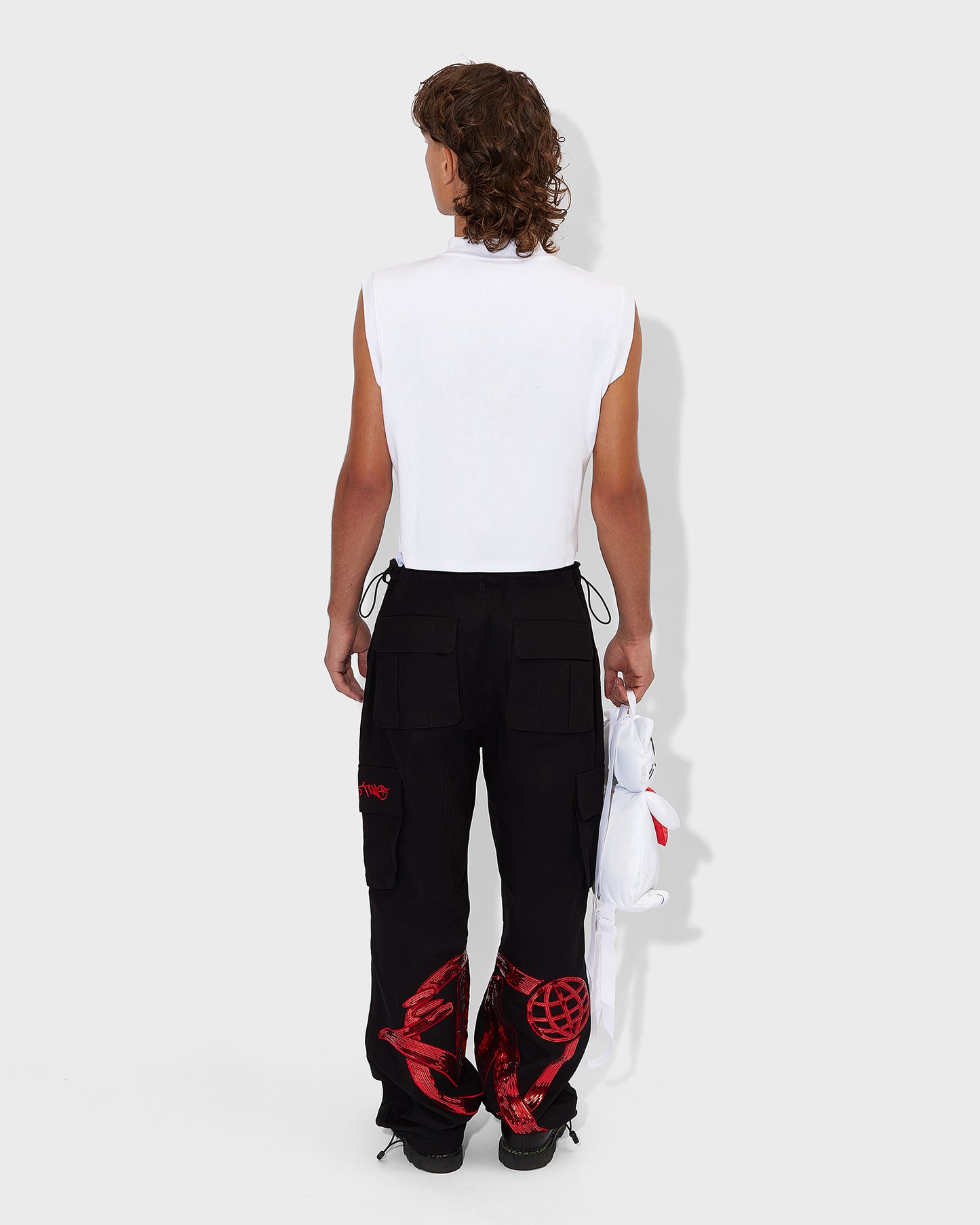 Red Sequin Logo Cargos