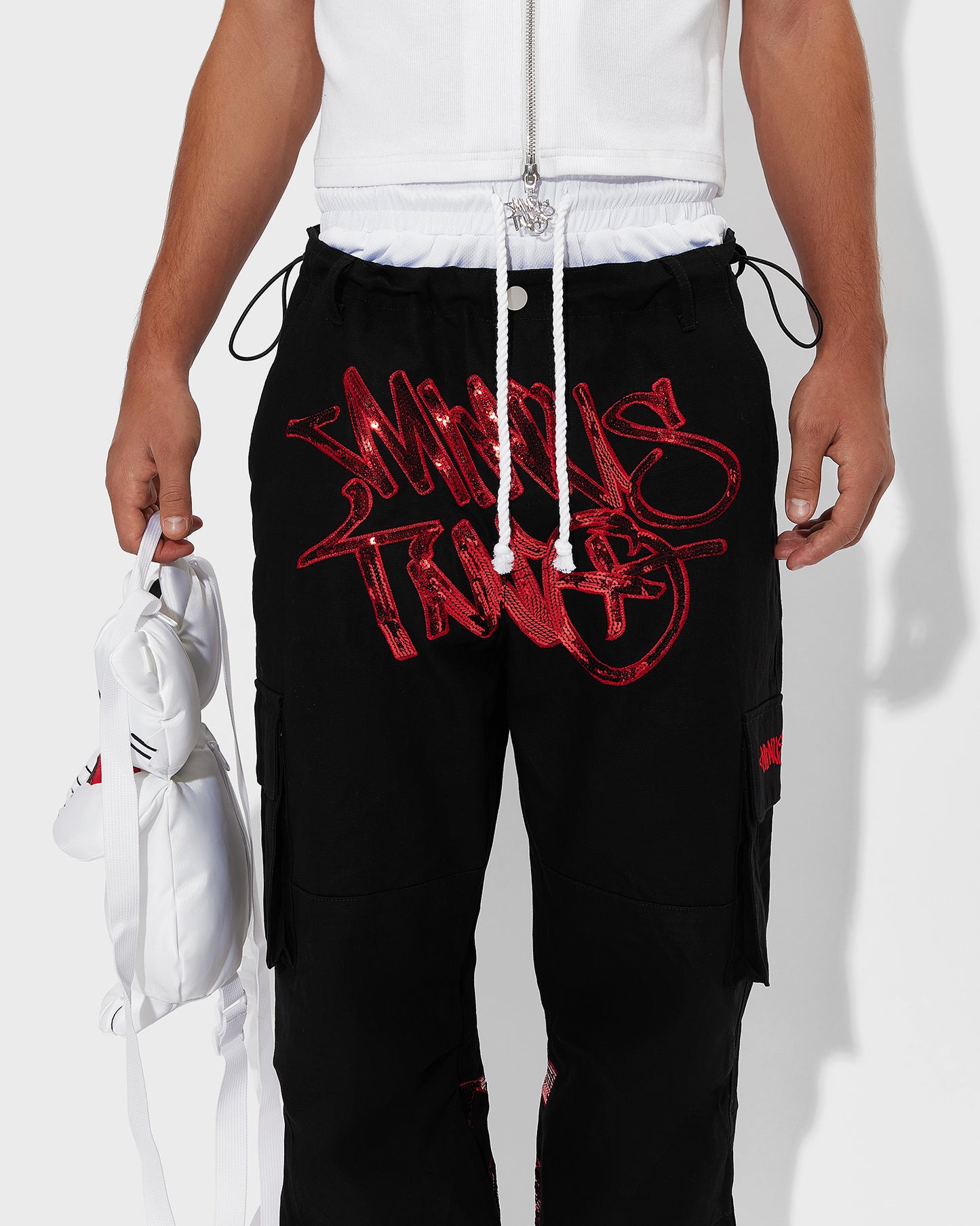 Red Sequin Logo Cargos