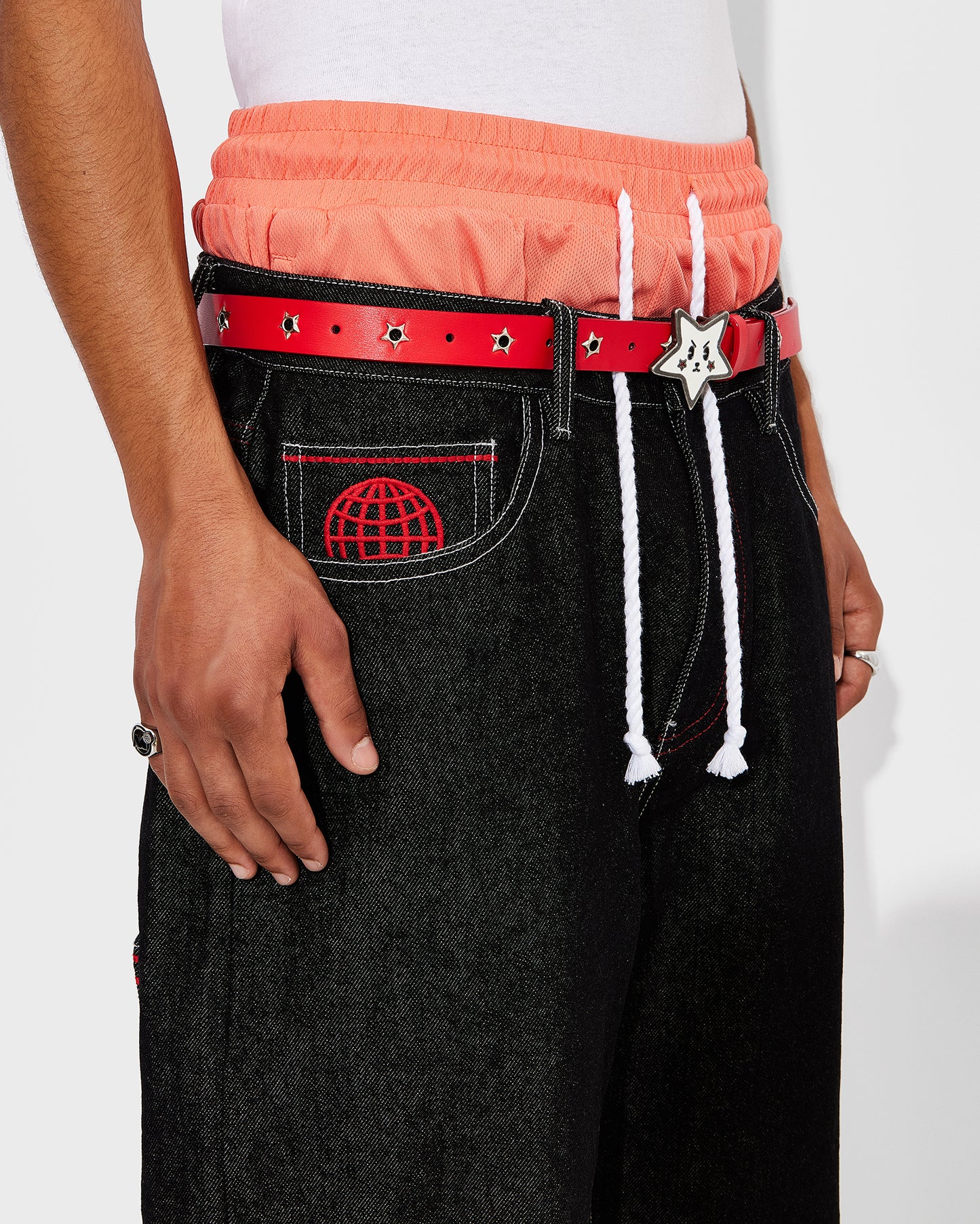 Men's Multi Pocket Jeans Red Stitch