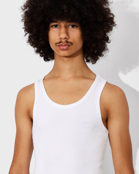 White Stacked Logo Tank Top