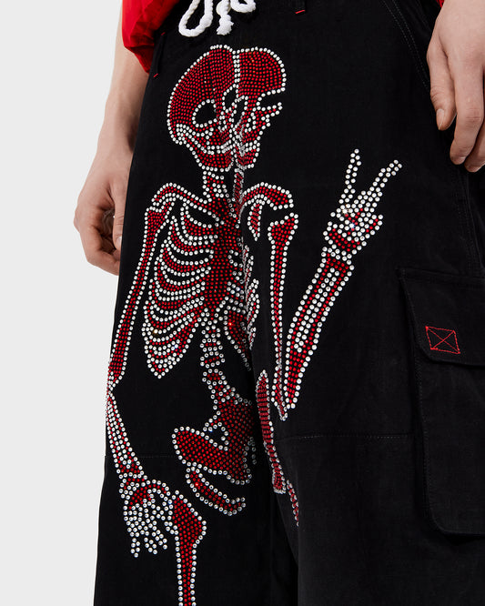 Black Skeleton Cargos (Red Rhinestone Logo)